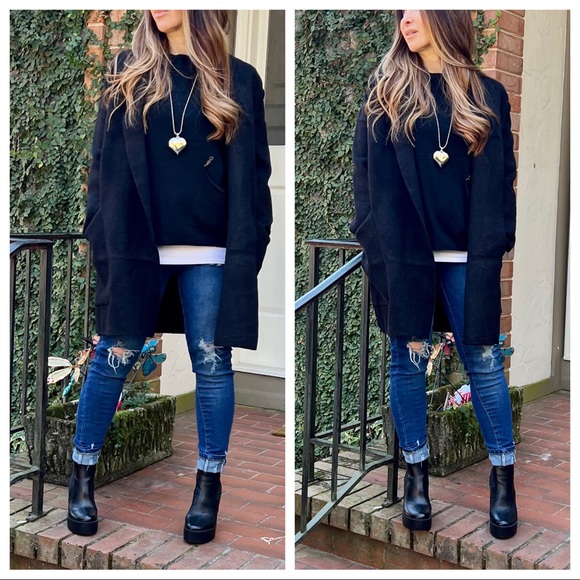 27 PARIS Oversized Black Knit Front pockets Jacket - Picture 8 of 10